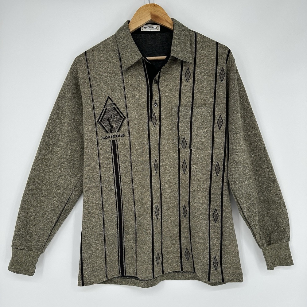 vintage Zinobecci long-sleeve golf polo shirt diamond print Golfers Club large